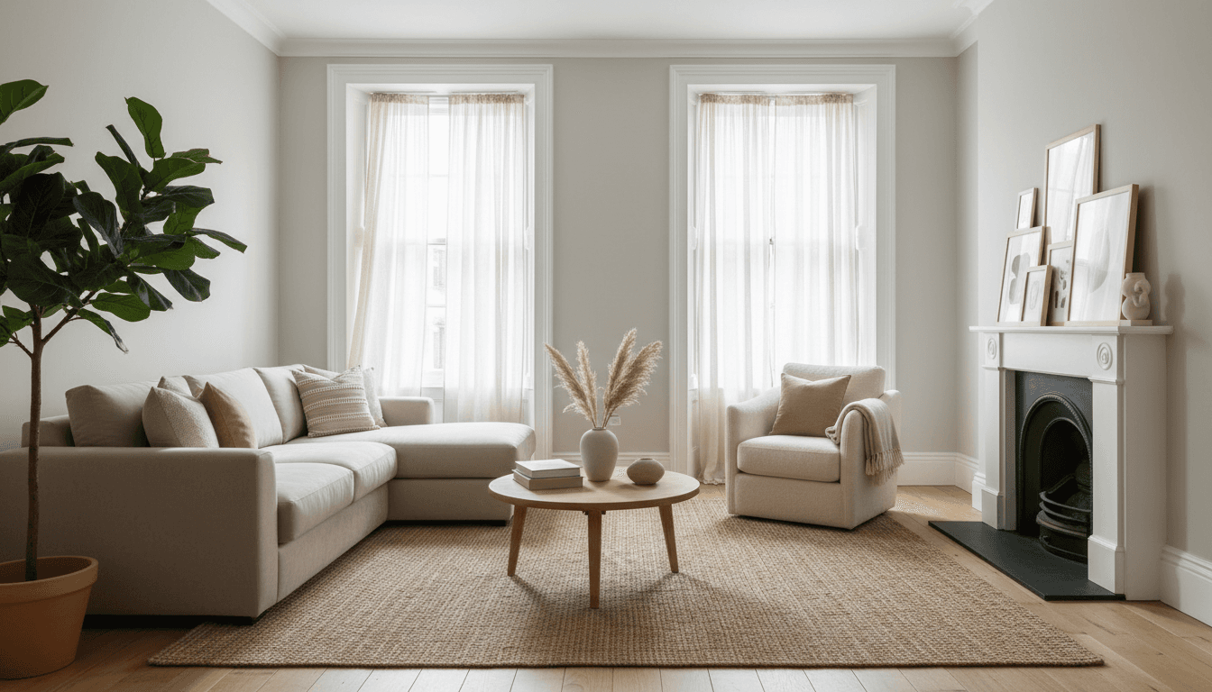 Bright and airy living room in a stylish UK apartment