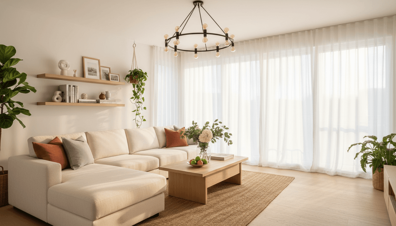 Bright, comfortable living room in a UK apartment