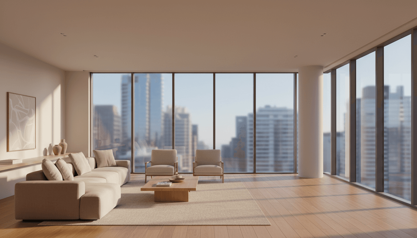 Bright open-plan living room in a London apartment
