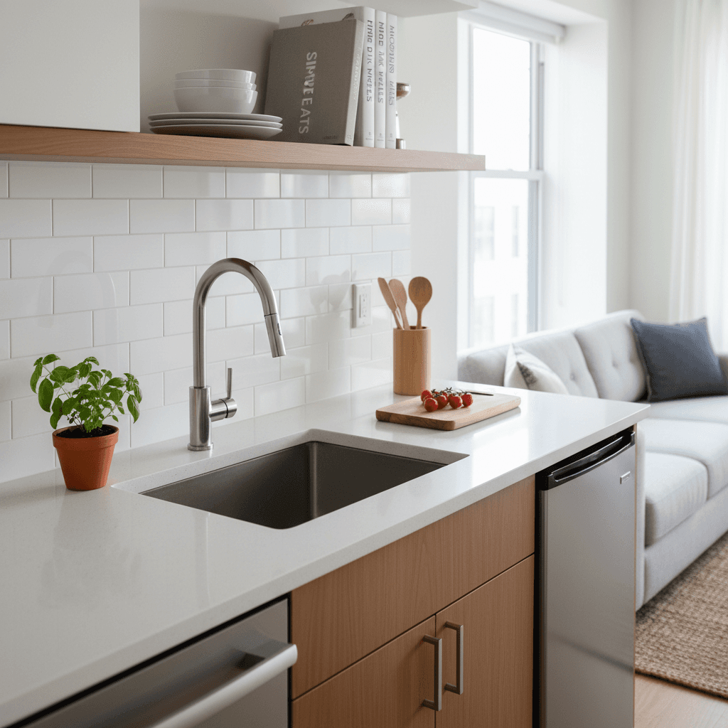 Host welcoming a guest in a modern apartment